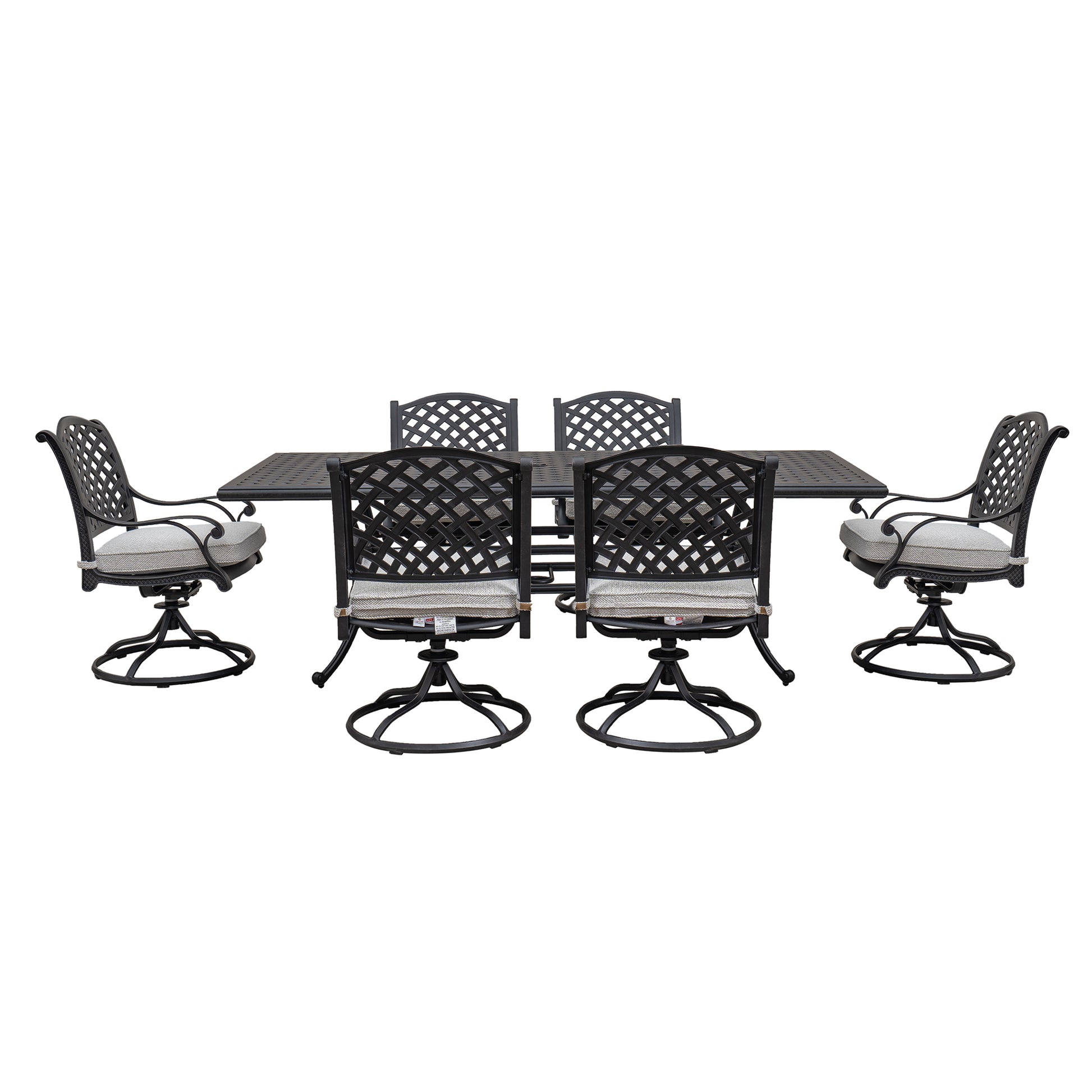 Stylish Outdoor 7 Piece Aluminum Dining Set With Cushion, Sandstorm Antique Gray Aluminium