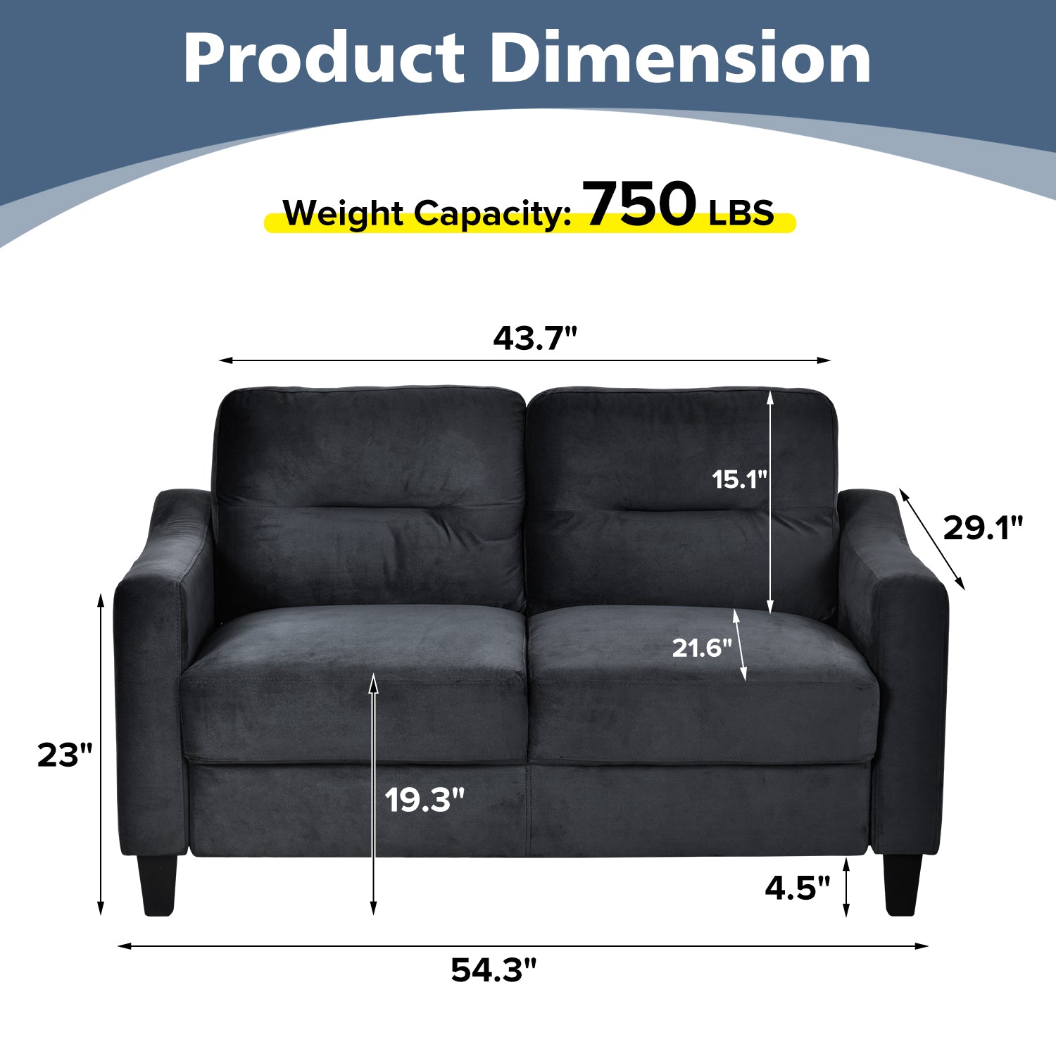 Couch Comfortable Sectional Couches And Sofas For Living Room Bedroom Office Small Space Black Velvet 2 Seat