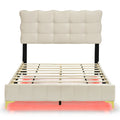 Full Size Velvet Platform Bed With Led Frame And Stylish Mental Bed Legs, Beige Beige Velvet