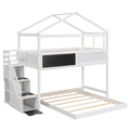Twin Over Full House Bunk Bed With Storage Staircase And Blackboard,White Old Sku: Gx001701Aak Box Spring Not Required White Wood Bedroom Bunk Pine