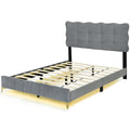 Full Size Velvet Platform Bed With Led Frame And Stylish Mental Bed Legs, Gray Gray Velvet