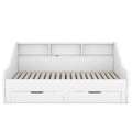Twin To King Size Daybed Frame With Storage Bookcases And Two Drawers,Charging Design,White White Solid Wood Mdf