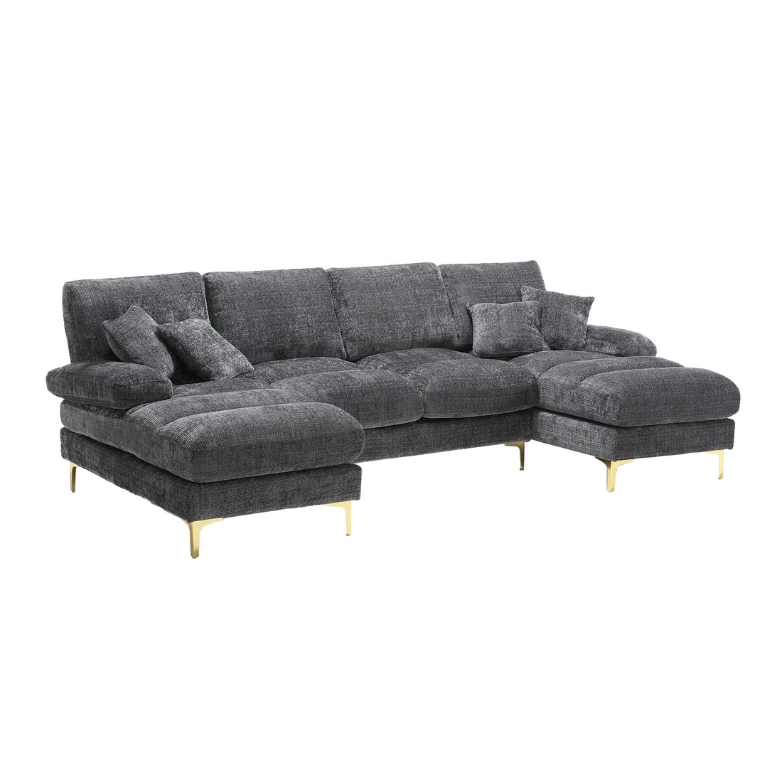 United Modern Large Chenille Fabric U Shape Sectional Sofa Gray Chenille