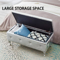 Upholstered Storage Ottoman Bench For Bedroom End Of Bed Faux Leather Rectangular Storage Benches Footrest With Crystal Buttons For Living Room Entryway Silver White Wood Bedroom Black Pattern Pine