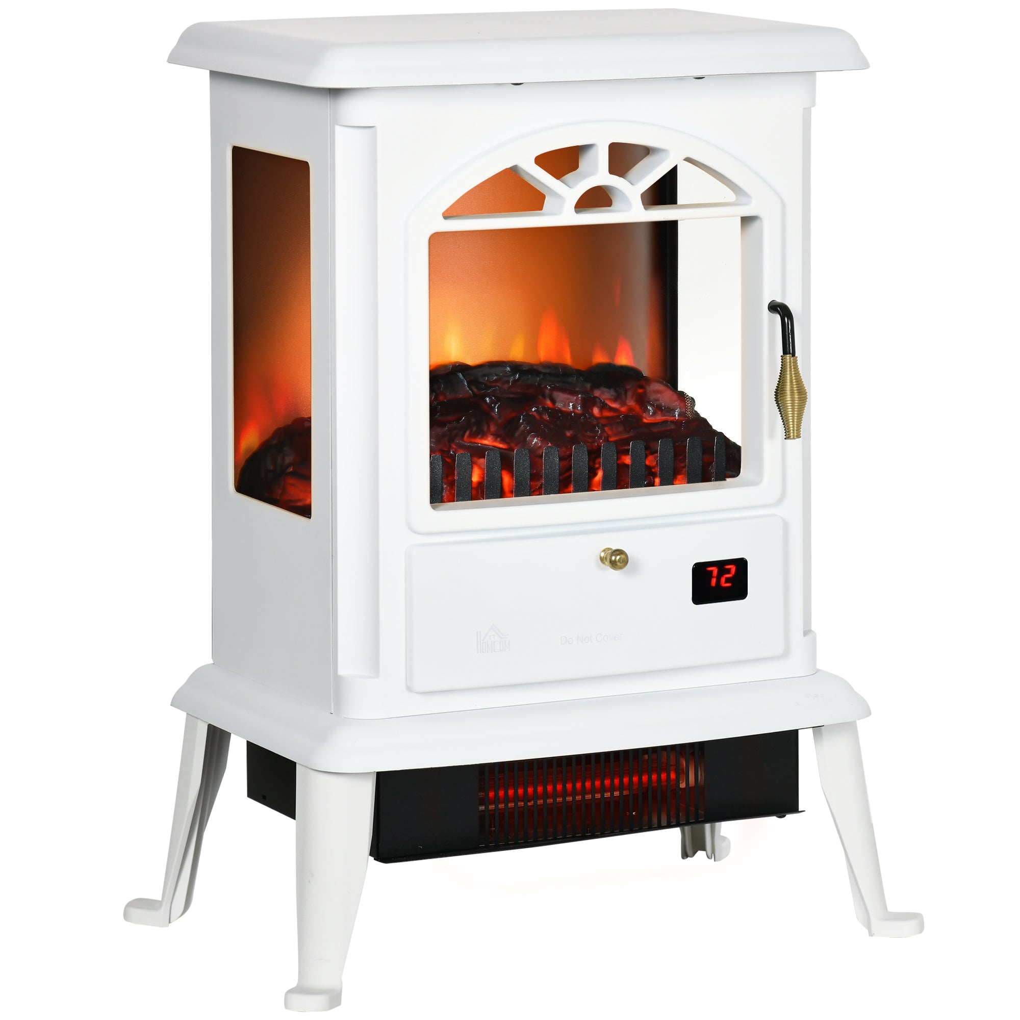 Homcom 23" Electric Infrared Fireplace Stove, Freestanding Fire Place Heater With Realistic Log Flame, Adjustable Temperature, Timer, 1000W 1500W, White White Abs