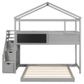 Twin Over Full House Bunk Bed With Storage Staircase And Blackboard,Gray Old Sku: Gx001701Aae Box Spring Not Required Gray Wood Bedroom Bunk Pine