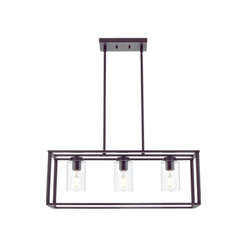 Contemporary Chandeliers Black 3 Light Modern Dining Room Lighting Fixtures Hanging, Kitchen Island Cage Linear Pendant Lights Farmhouse Flush Mount Ceiling Light With Glass Shade Oil Rubbed Bronze Metal