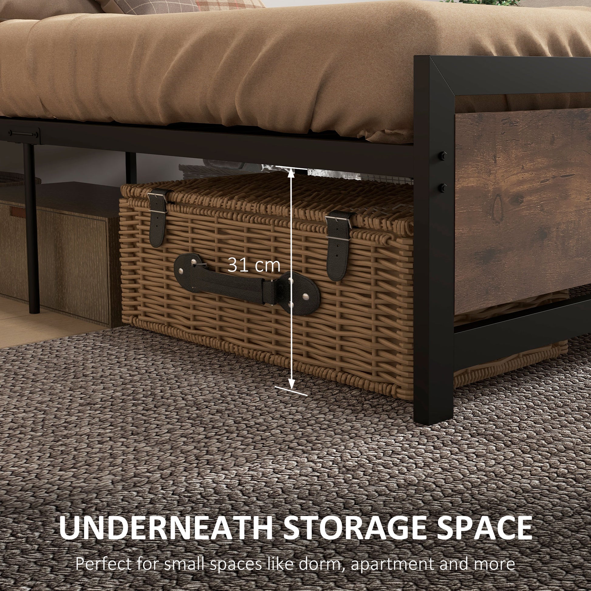 Homcom Full Bed Frame With Headboard & Footboard, Strong Metal Slat Support Bed Frame W Underbed Storage Space, No Box Spring Needed, 56.75''X76.75''X40.5'' Black Mdf