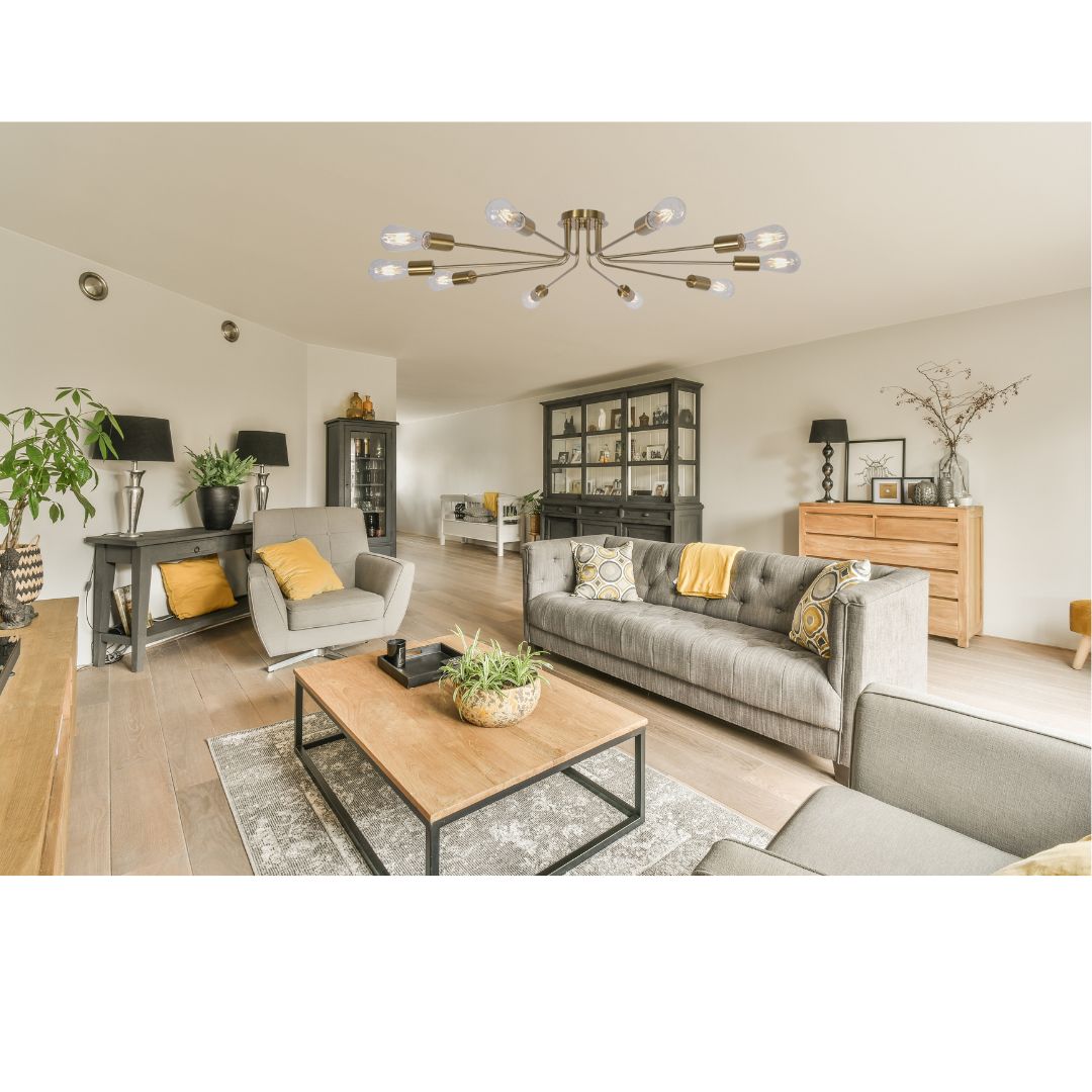 10 Light Sputnik Chandelier Brushed Gold Ceiling Light Semi Flush Mount Light Ceiling Lamp Brushed Gold Metal