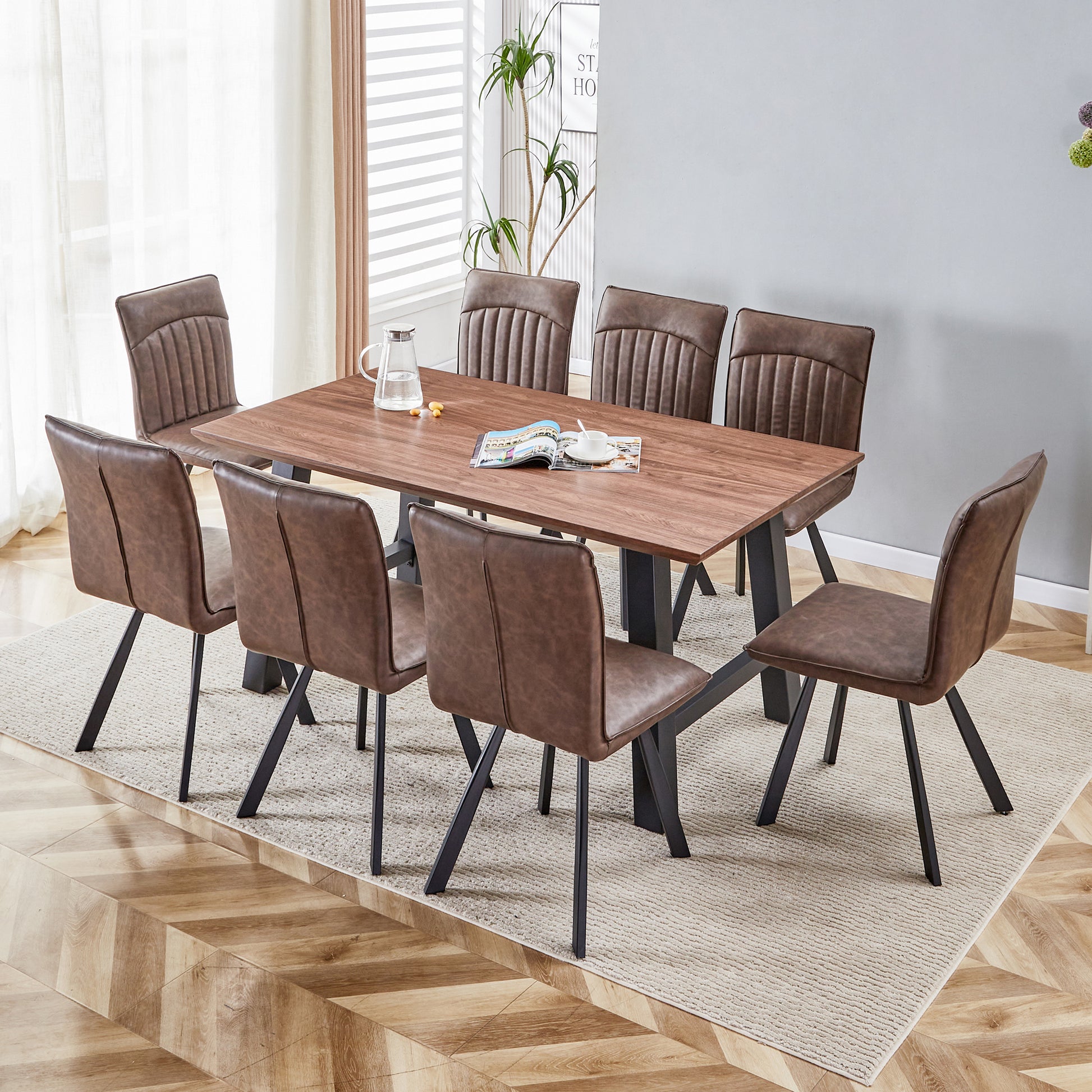 63 Inch Rectangle Dining Table Set For 4 6 People, Walnut Wood Effect, Suitable For Kitchens, Restaurants, And Living Rooms, 63" W X 35.43"D X 30" Dark Oak Dining Room Antique,Modern Kitchen & Dining Tables Mdf Steel