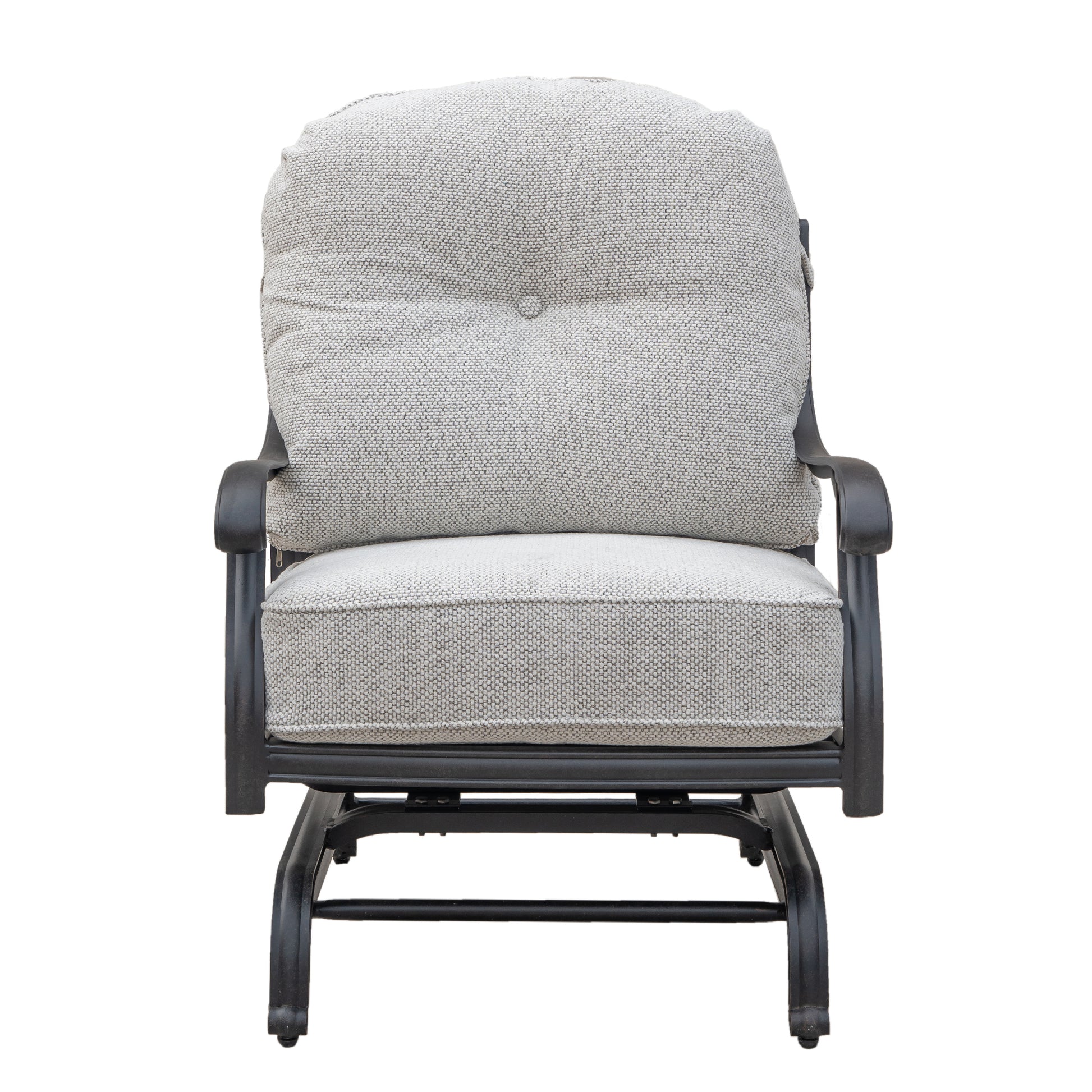 Stylish Outdoor Patio Aluminum Motion Club Chairs With Cushion, Set Of 2, Sandstorm Antique Gray Aluminium