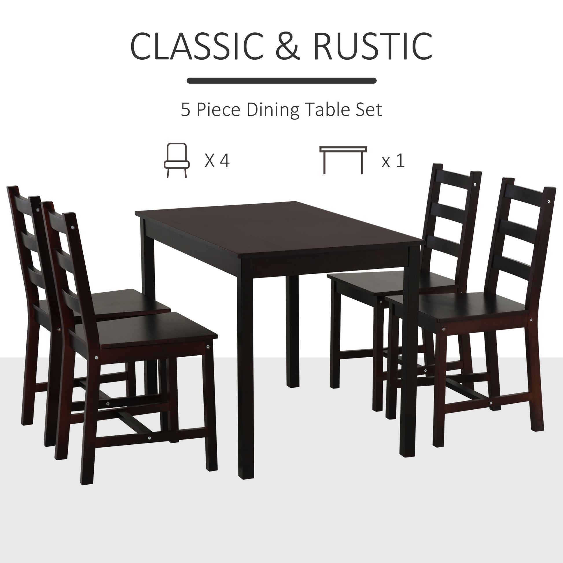 Homcom 5 Piece Dining Room Table Set, Wooden Kitchen Table And Chairs For Dinette, Breakfast Nook, Chestnut Brown Brown Wood