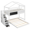 Twin Over Full House Bunk Bed With Storage Staircase And Blackboard,White Old Sku: Gx001701Aak Box Spring Not Required White Wood Bedroom Bunk Pine