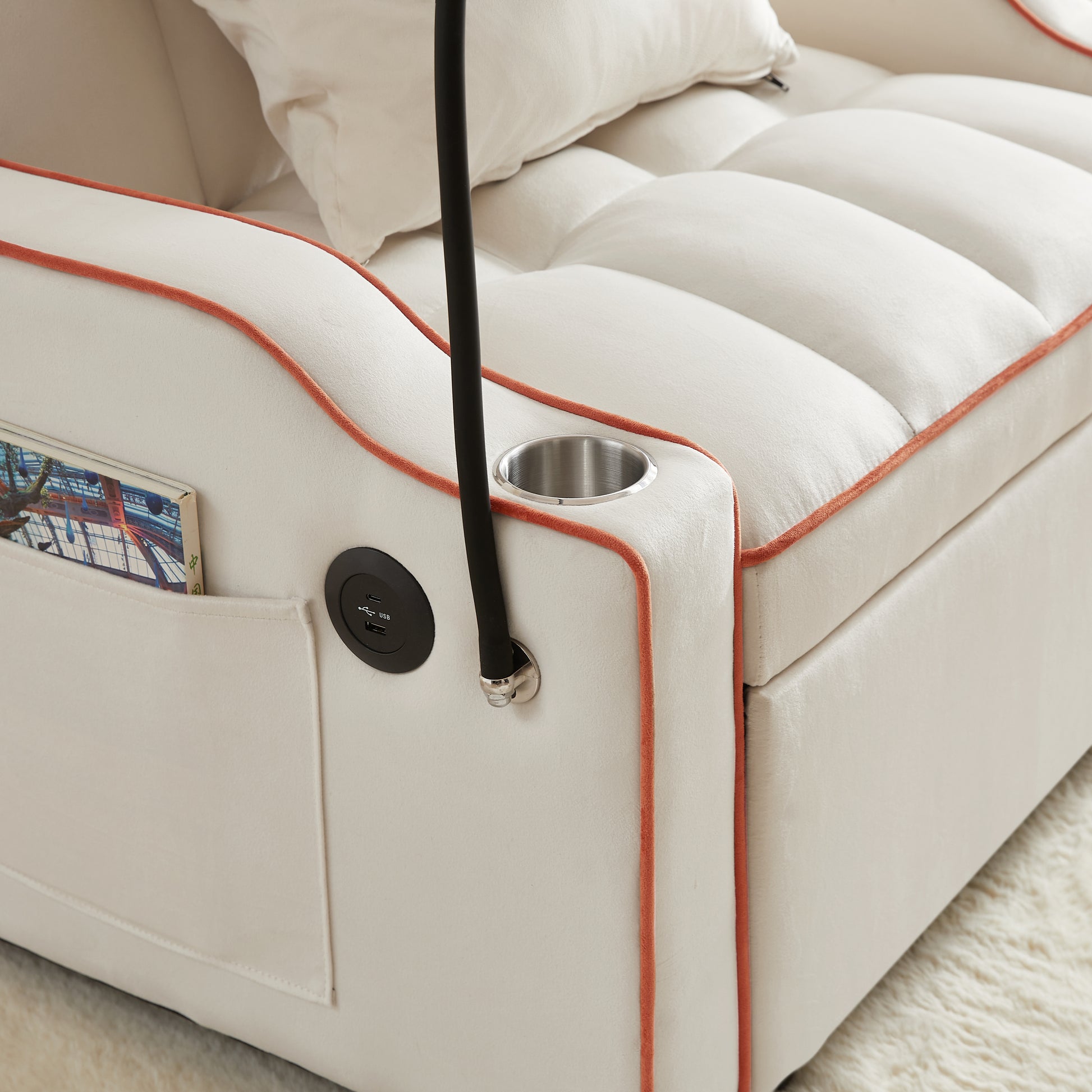 3 In 1 Sofa Bed, Convertible Sleeper Chair Sofa Bed Adjustable Pull Out Sleeper Chair Bed Multi Pockets Folding Sofa Bed For Living Room Bedroom Small Space Beige Velvet 1 Seat