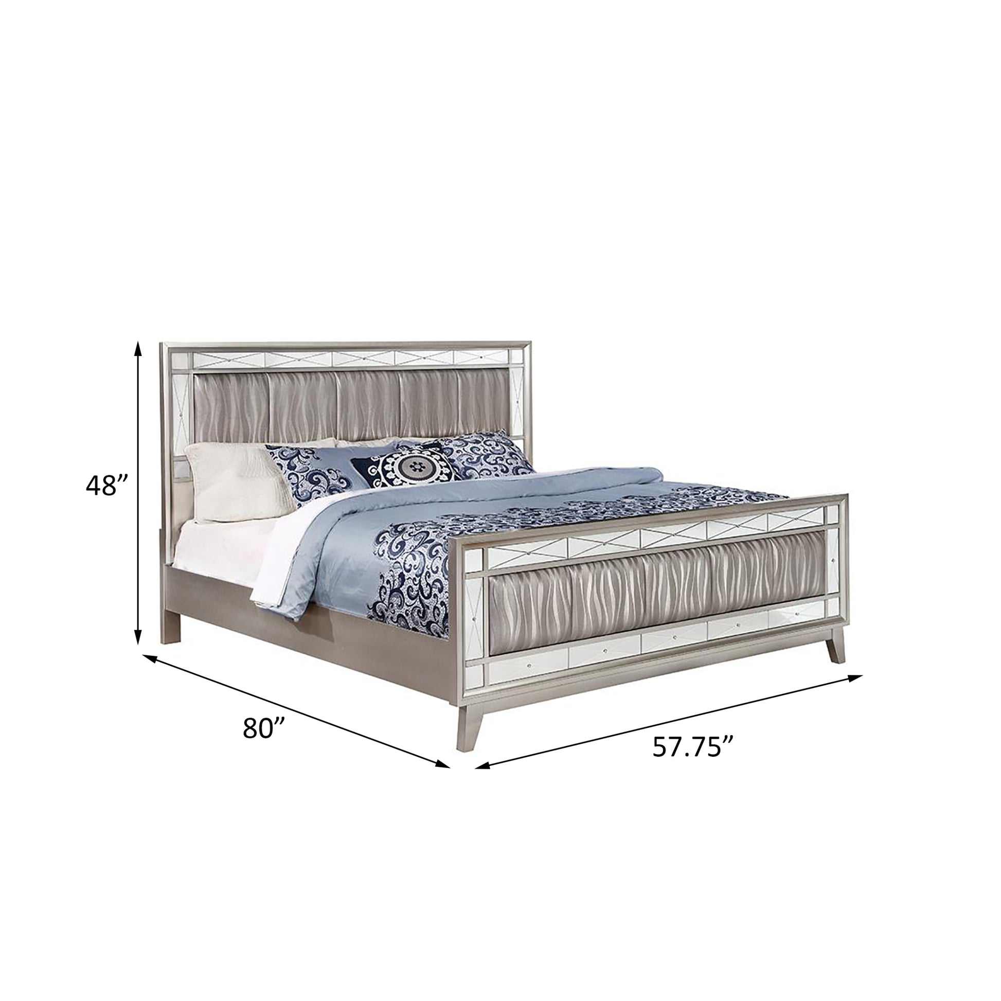 Metallic Full Mercury Bed Full Silver Wood Bedroom Glam Poplar Panel Faux Leather Wood