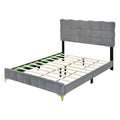 Queen Size Velvet Platform Bed With Led Frame And Stylish Mental Bed Legs, Gray Gray Velvet