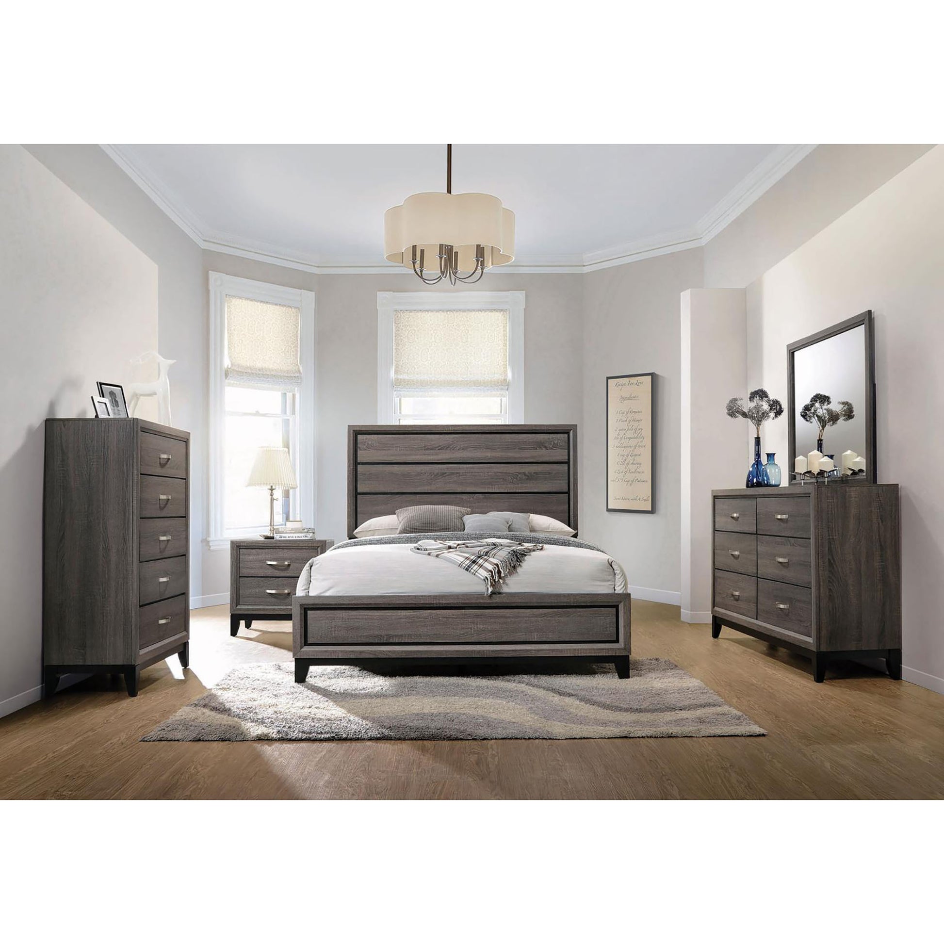 Rustic Grey Oak Queen Panel Bed Box Spring Required Queen Grey Wood Bedroom Transitional Rubberwood Panel Wood