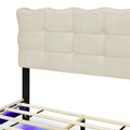 Full Size Velvet Platform Bed With Led Frame And Stylish Mental Bed Legs, Beige Beige Velvet
