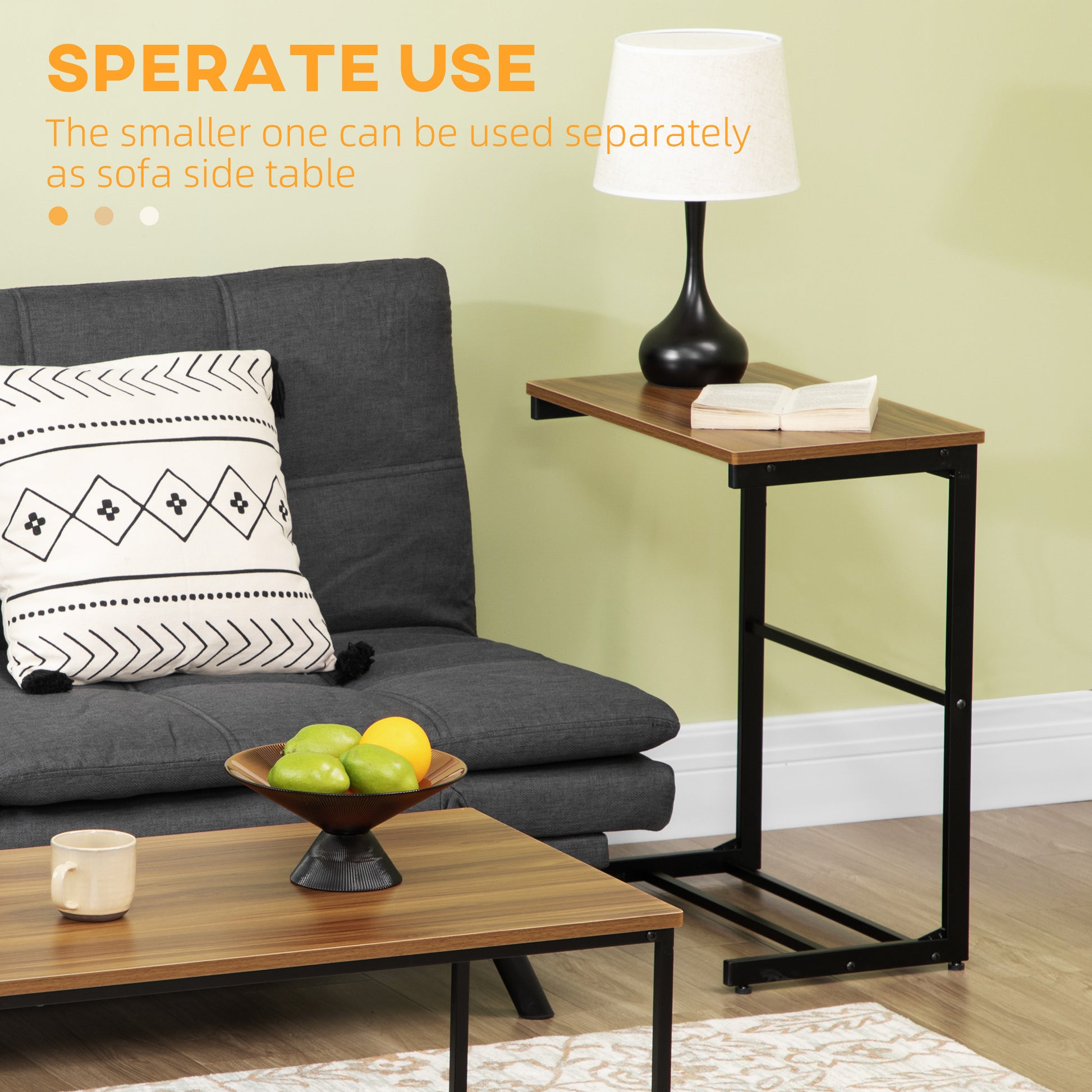 Homcom Nesting Tables Set Of 2, Industrial Coffee Table Set With Metal Frame & Adjustable Foot Pads, Living Room Furniture, Brown Natural Mdf