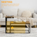 Homcom Nesting Tables Set Of 2, Industrial Coffee Table Set With Metal Frame & Adjustable Foot Pads, Living Room Furniture, Brown Natural Mdf