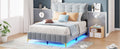 Full Size Velvet Platform Bed With Led Frame And Stylish Mental Bed Legs, Gray Gray Velvet