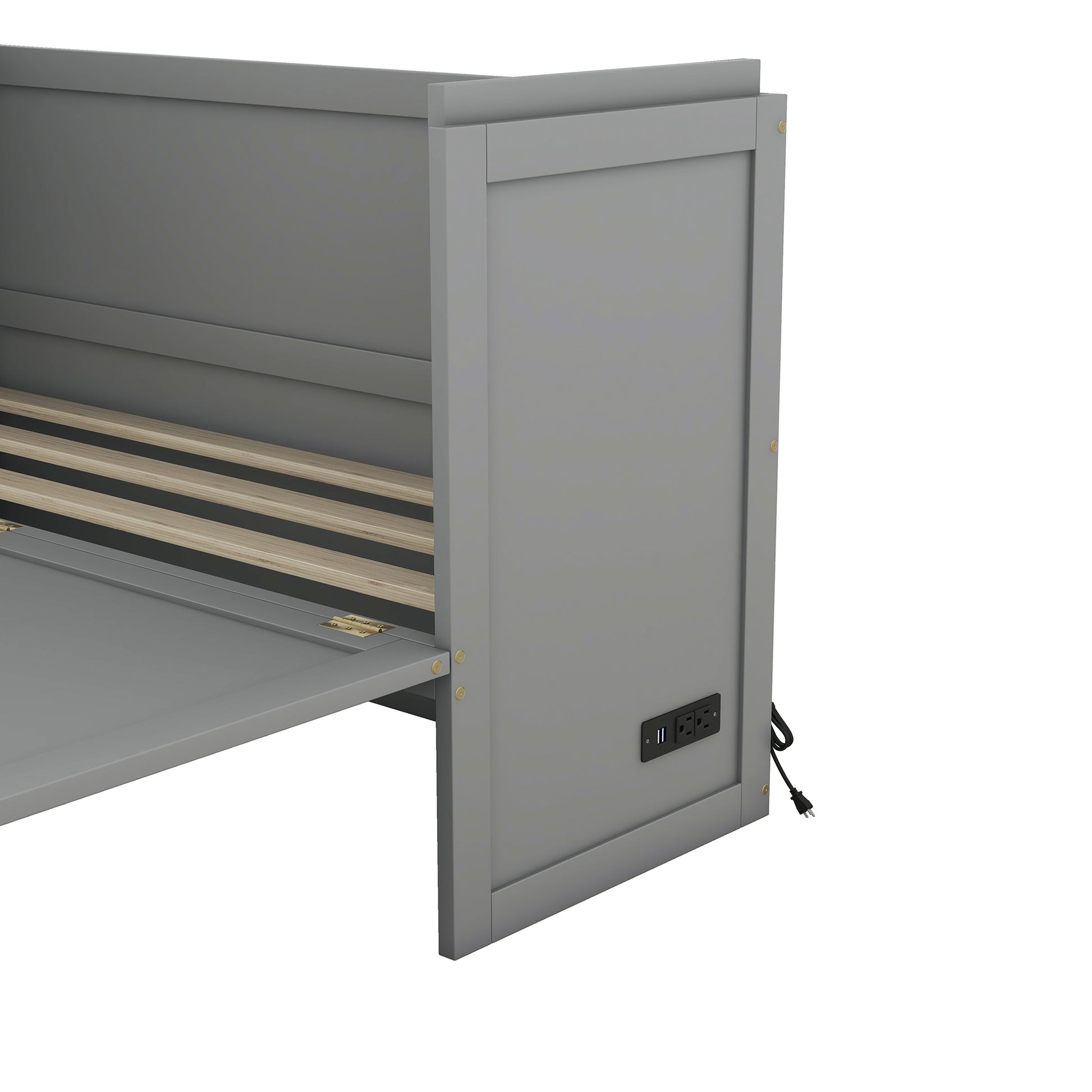 Queen Size Murphy Bed With Usb Port And A Large Drawer, Gray Gray Solid Wood Mdf