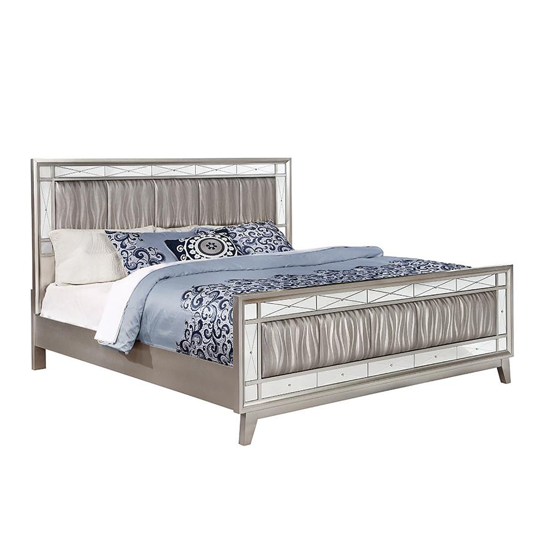 Metallic Full Mercury Bed Full Silver Wood Bedroom Glam Poplar Panel Faux Leather Wood
