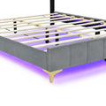 Queen Size Velvet Platform Bed With Led Frame And Stylish Mental Bed Legs, Gray Gray Velvet