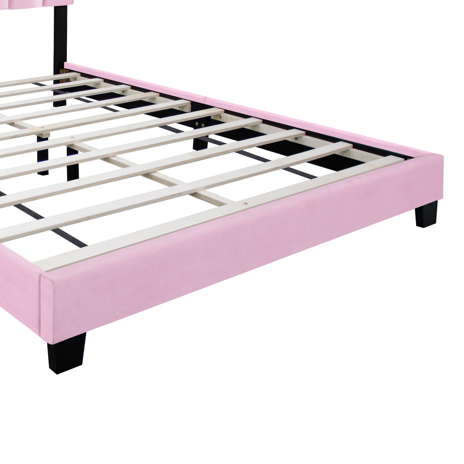 Pink Velvet Upholstered Bed Frame With Adjustable Features, Teenage Girl'S Favorite Pink Collection. Box Spring Not Required Queen Pink Wood Espresso Bedroom Minimalist,Shabby Chic,Ultra Modern Rubberwood Adjustable Bedbase Fiber Foam And Polyester Fiber
