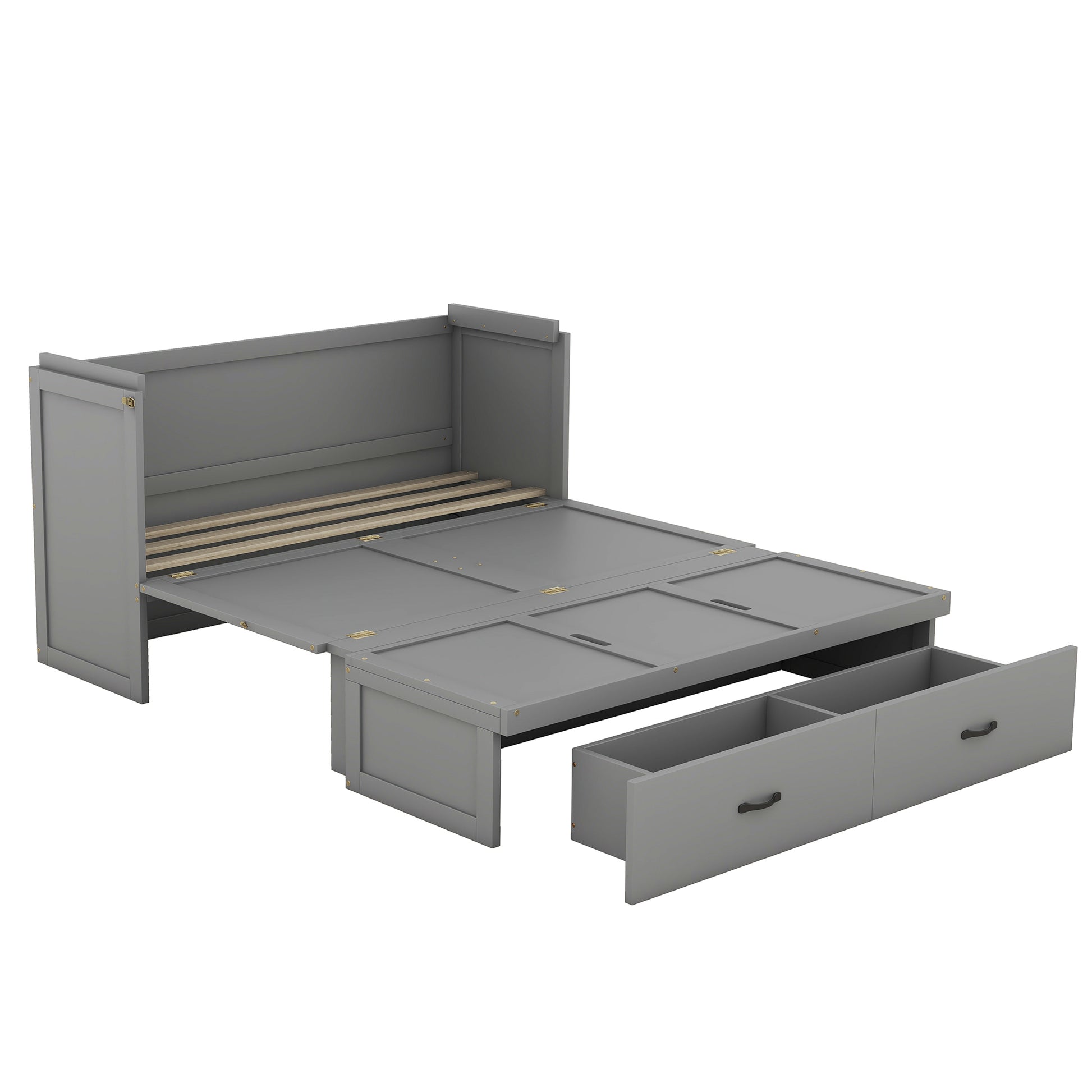 Queen Size Murphy Bed With Usb Port And A Large Drawer, Gray Gray Solid Wood Mdf