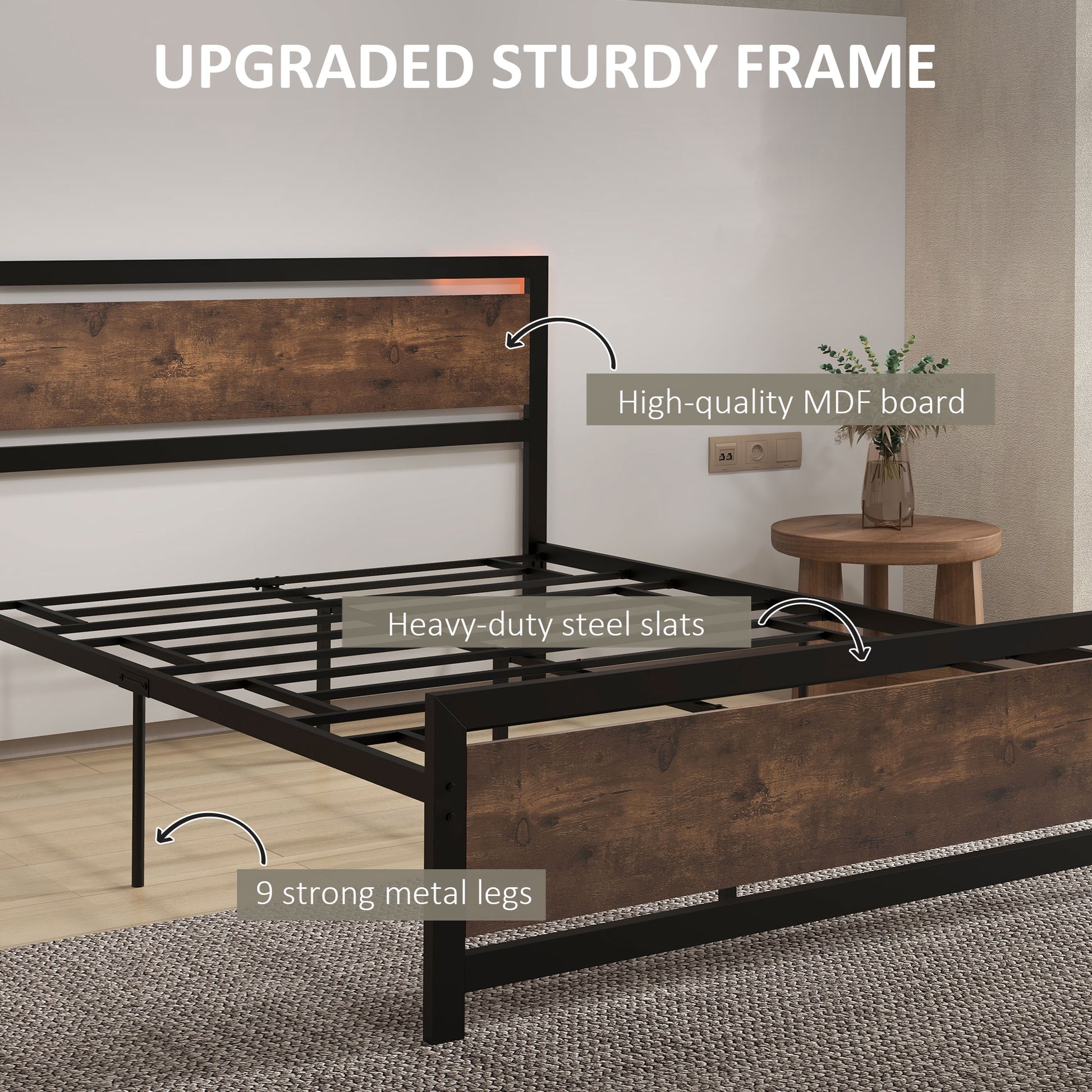 Homcom Full Bed Frame With Headboard & Footboard, Strong Metal Slat Support Bed Frame W Underbed Storage Space, No Box Spring Needed, 56.75''X76.75''X40.5'' Black Mdf