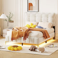 Full Size Velvet Platform Bed With Led Frame And Stylish Mental Bed Legs, Beige Beige Velvet