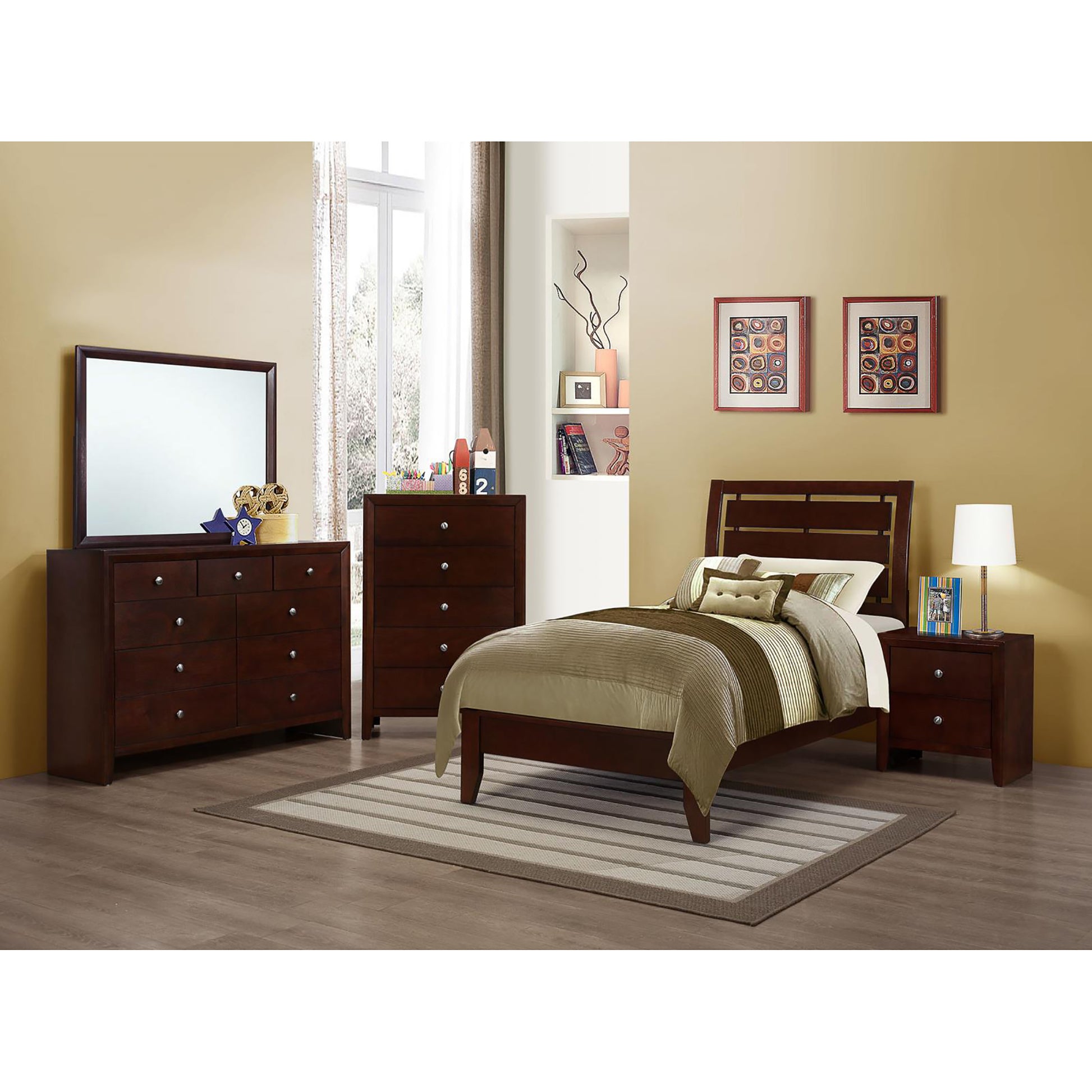 Rich Merlot Slatted Twin Panel Bed Twin Brown Wood Bedroom Transitional Kids Wood