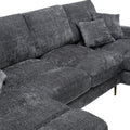 United Modern Large Chenille Fabric U Shape Sectional Sofa Gray Chenille