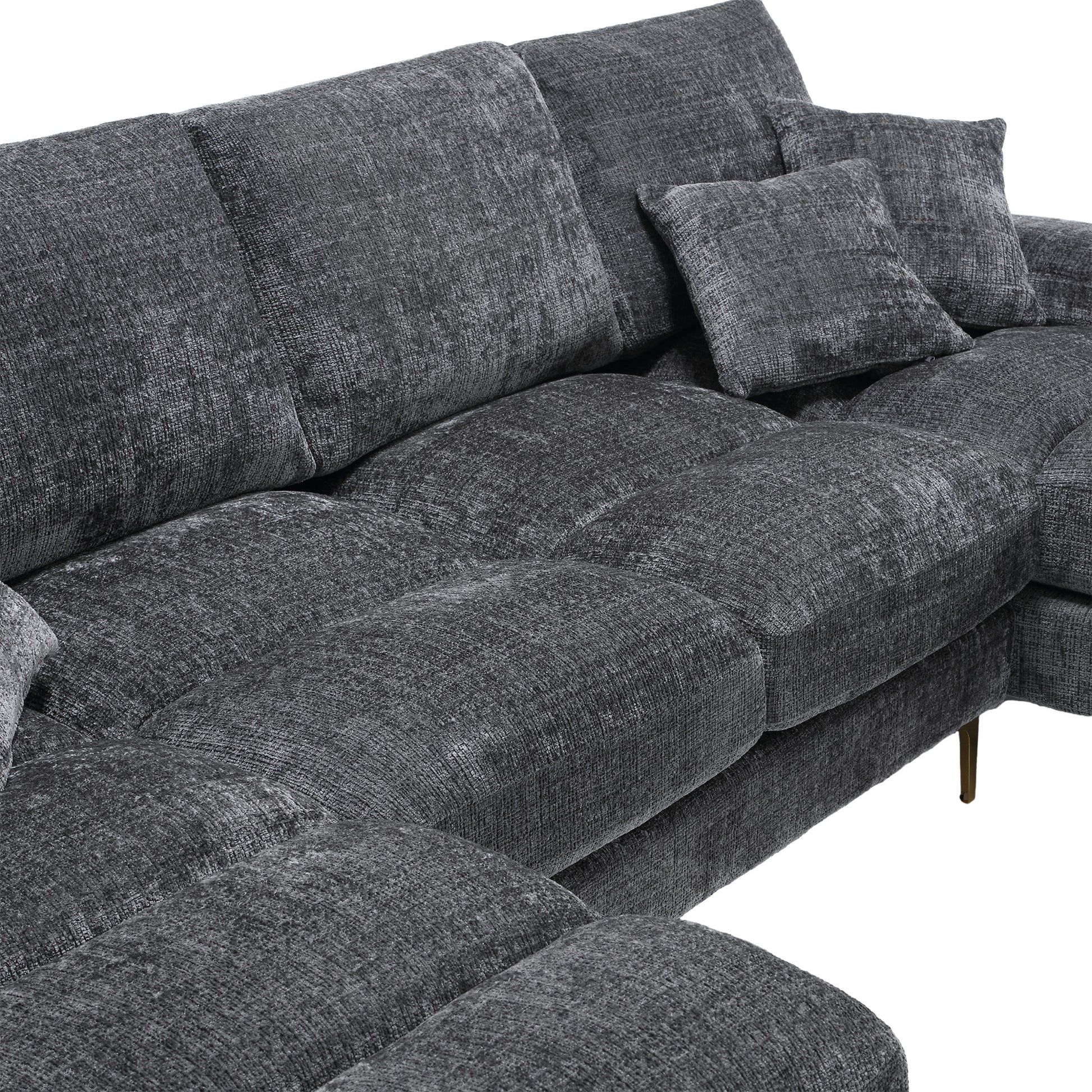 United Modern Large Chenille Fabric U Shape Sectional Sofa Gray Chenille
