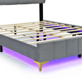 Full Size Velvet Platform Bed With Led Frame And Stylish Mental Bed Legs, Gray Gray Velvet