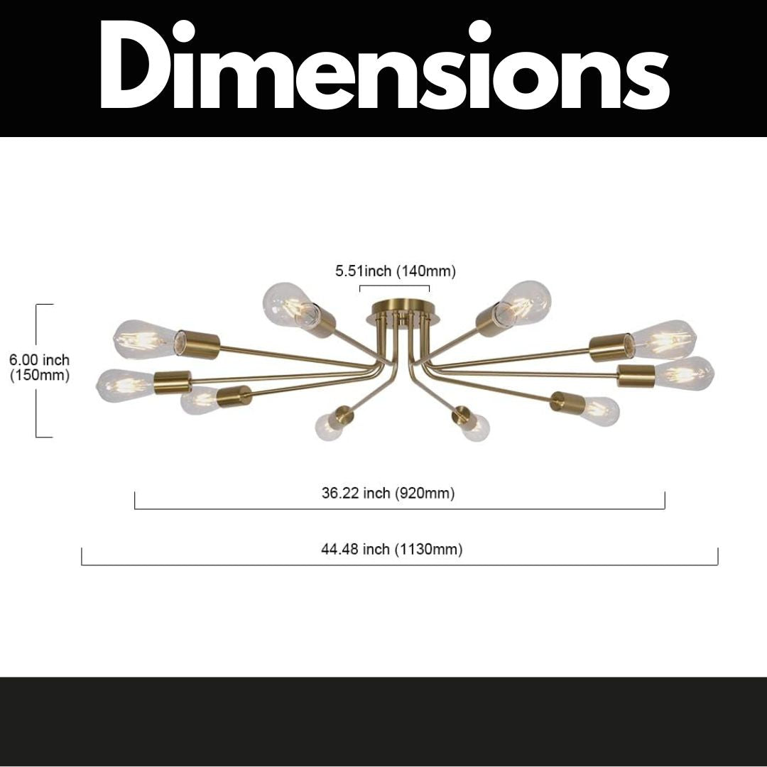 10 Light Sputnik Chandelier Brushed Gold Ceiling Light Semi Flush Mount Light Ceiling Lamp Brushed Gold Metal