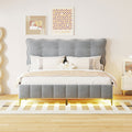 Queen Size Velvet Platform Bed With Led Frame And Stylish Mental Bed Legs, Gray Gray Velvet