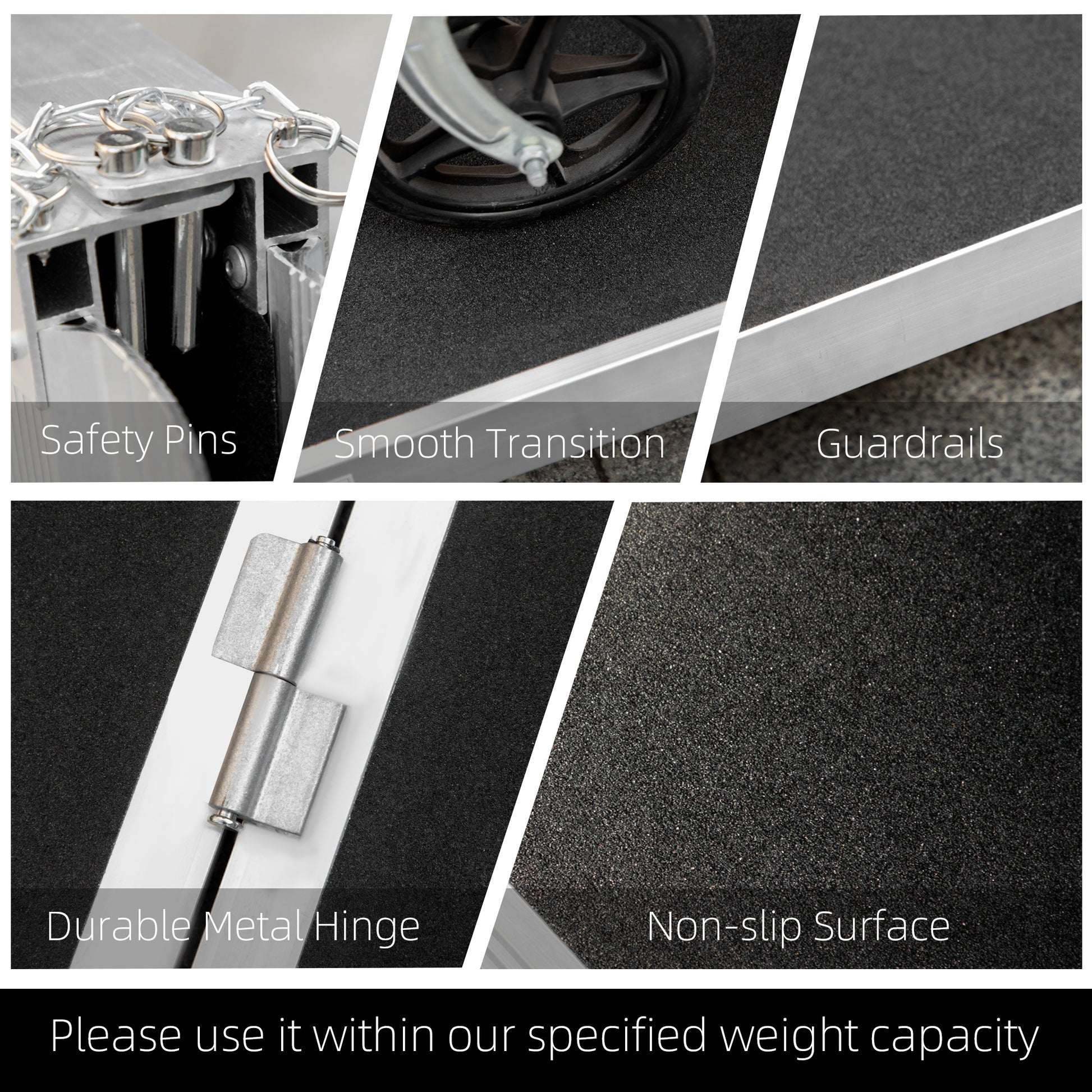 Homcom 5' Aluminum Portable Wheelchair Ramp For Home, Steps, Doorways, Folding Handicap Ramp, Skidproof Carpeted Threshold Ramp With Durability For Strong Load Bearing, Carrying Handle Black Aluminum