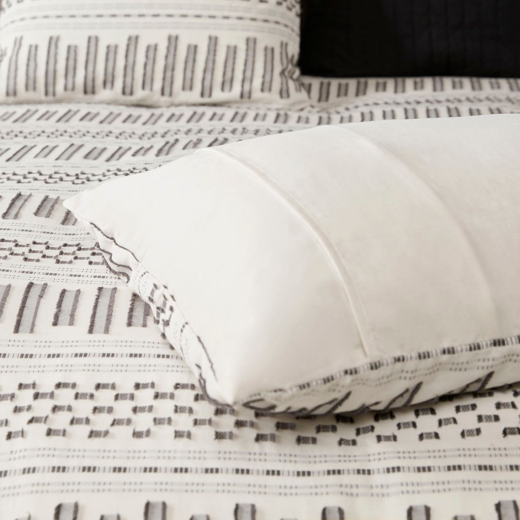 Cotton Jacquard Comforter Mini Set Ivory Charcoal Cotton