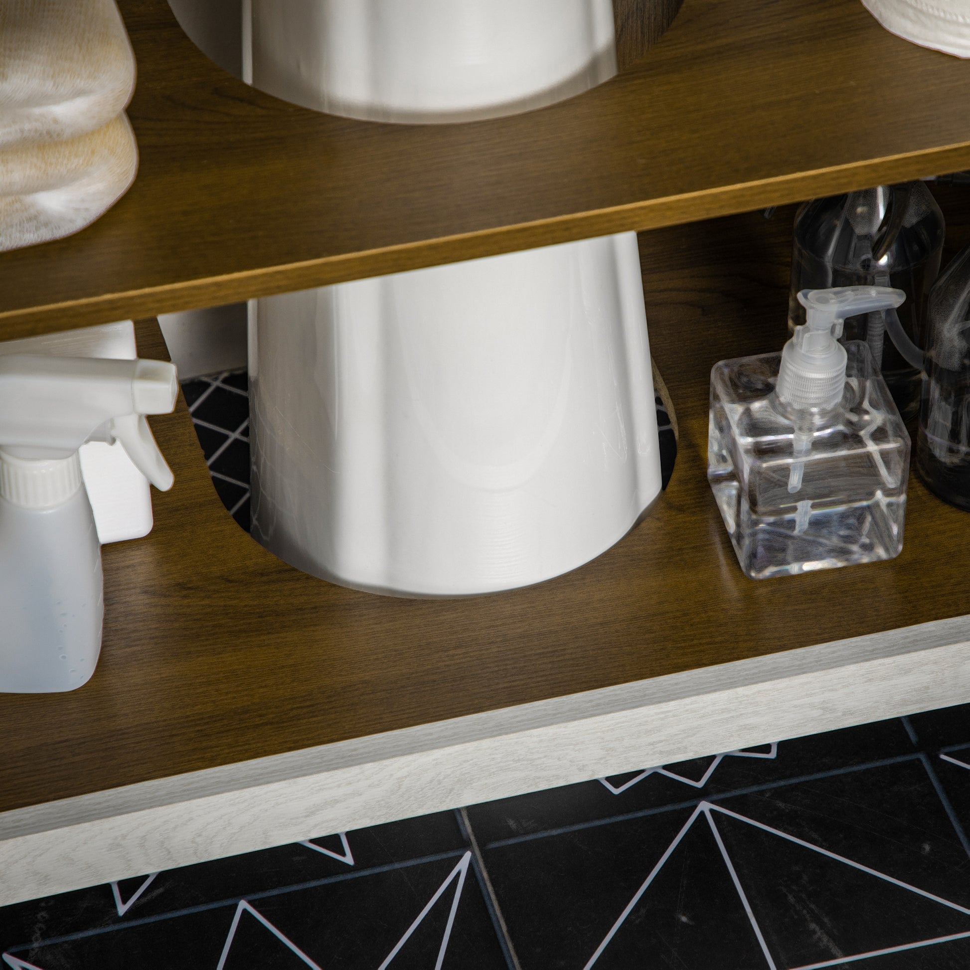 Kleankin Modern Bathroom Sink Cabinet, Floor Standing Under Sink Cabinet, Freestanding Storage Cupboard With Adjustable Shelf, Double Doors, Antique White White Particle Board