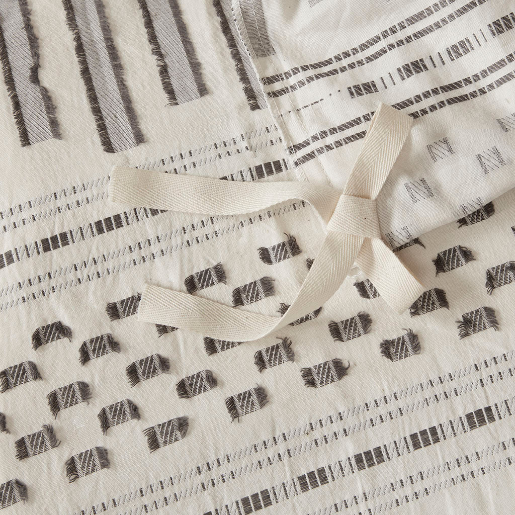 Cotton Jacquard Duvet Cover Mini Set King Ivory Charcoal Cotton