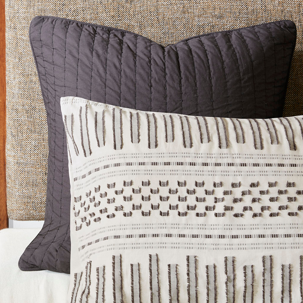 Cotton Jacquard Comforter Mini Set Ivory Charcoal Cotton