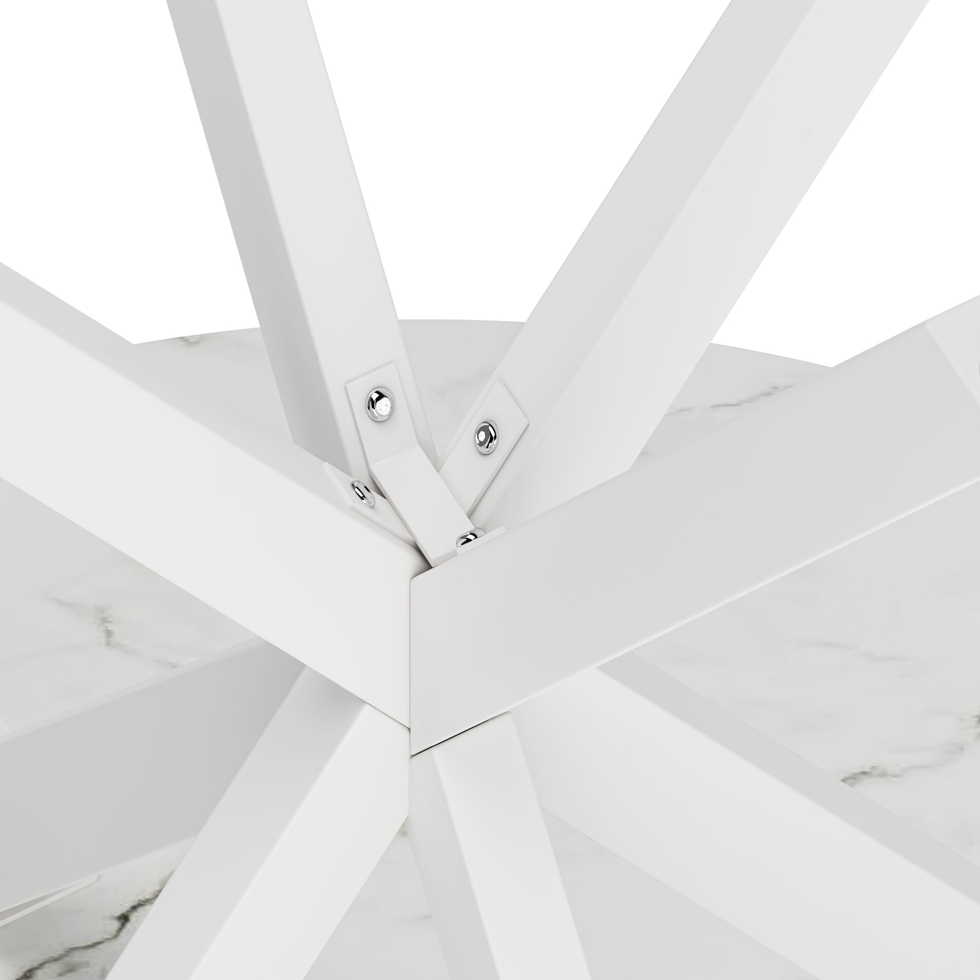 31.5'' Modern Cross Leg Round Dining Table, White Marble Top Occasional Table, Two Piece Removable Top, Matte Finish Iron Legs White Mdf Metal