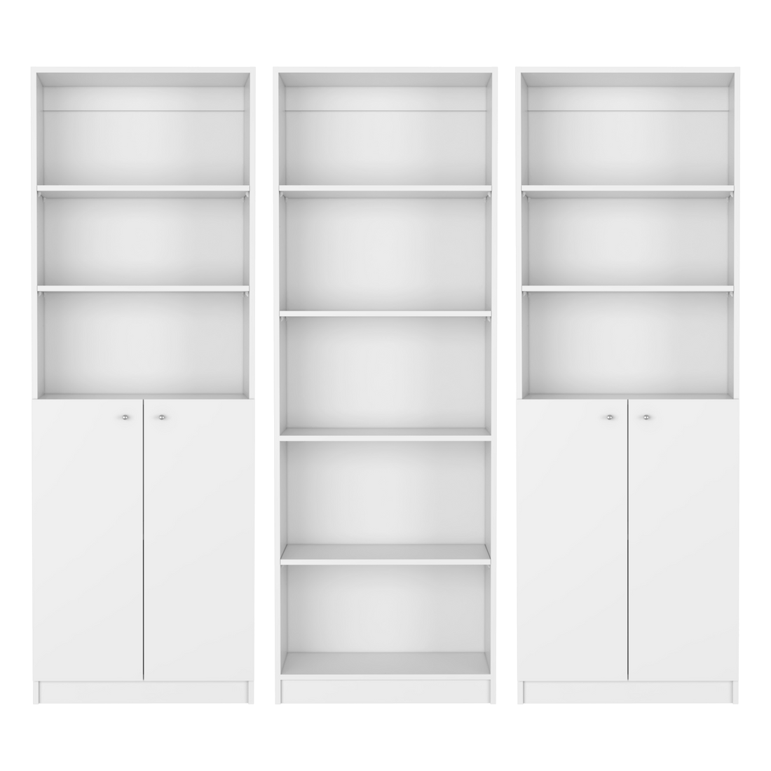 Salina 3 Piece Living Room Set With 3 Bookcases, White White Particle Board Engineered Wood