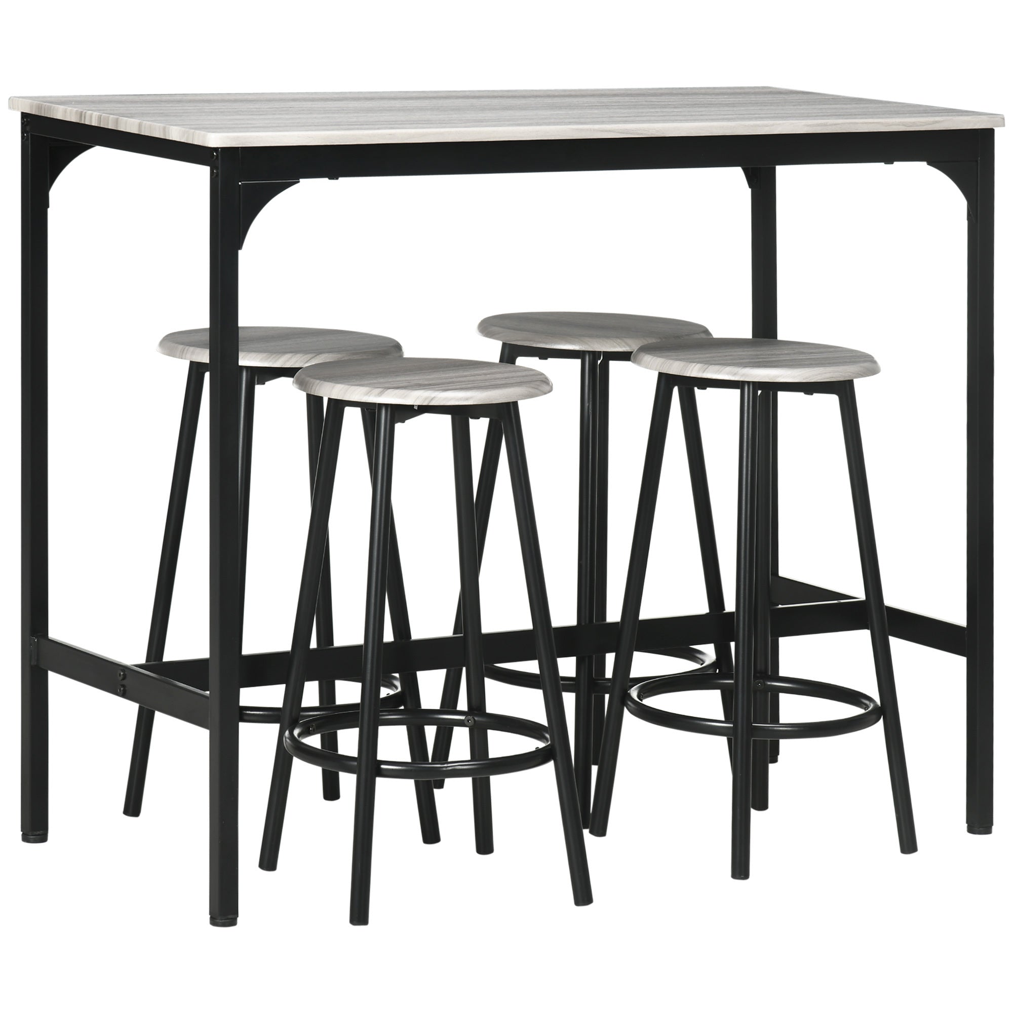 Homcom 5 Piece Counter Height Bar Table Set, Rustic 43.25" Dining Table With 4 Bar Stools, Kitchen Table With Wooden Top For Pub, Dining Room, Gray Gray Mdf