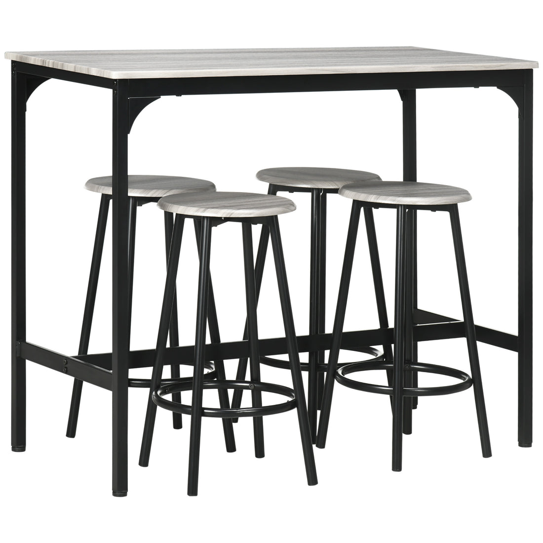 Homcom 5 Piece Counter Height Bar Table Set, Rustic 43.25" Dining Table With 4 Bar Stools, Kitchen Table With Wooden Top For Pub, Dining Room, Gray Gray Mdf