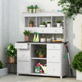 Garden Potting Bench Table, Rustic And Sleek Design With Multiple Drawers And Shelves For Storage, White And Gray White Gray Garden & Outdoor Rustic Wood