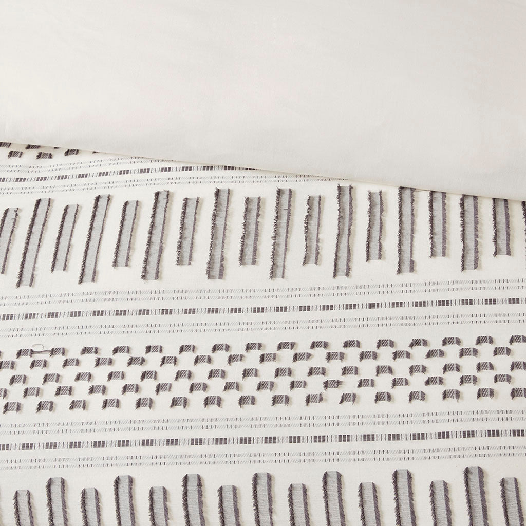 Cotton Jacquard Comforter Mini Set Ivory Charcoal Cotton