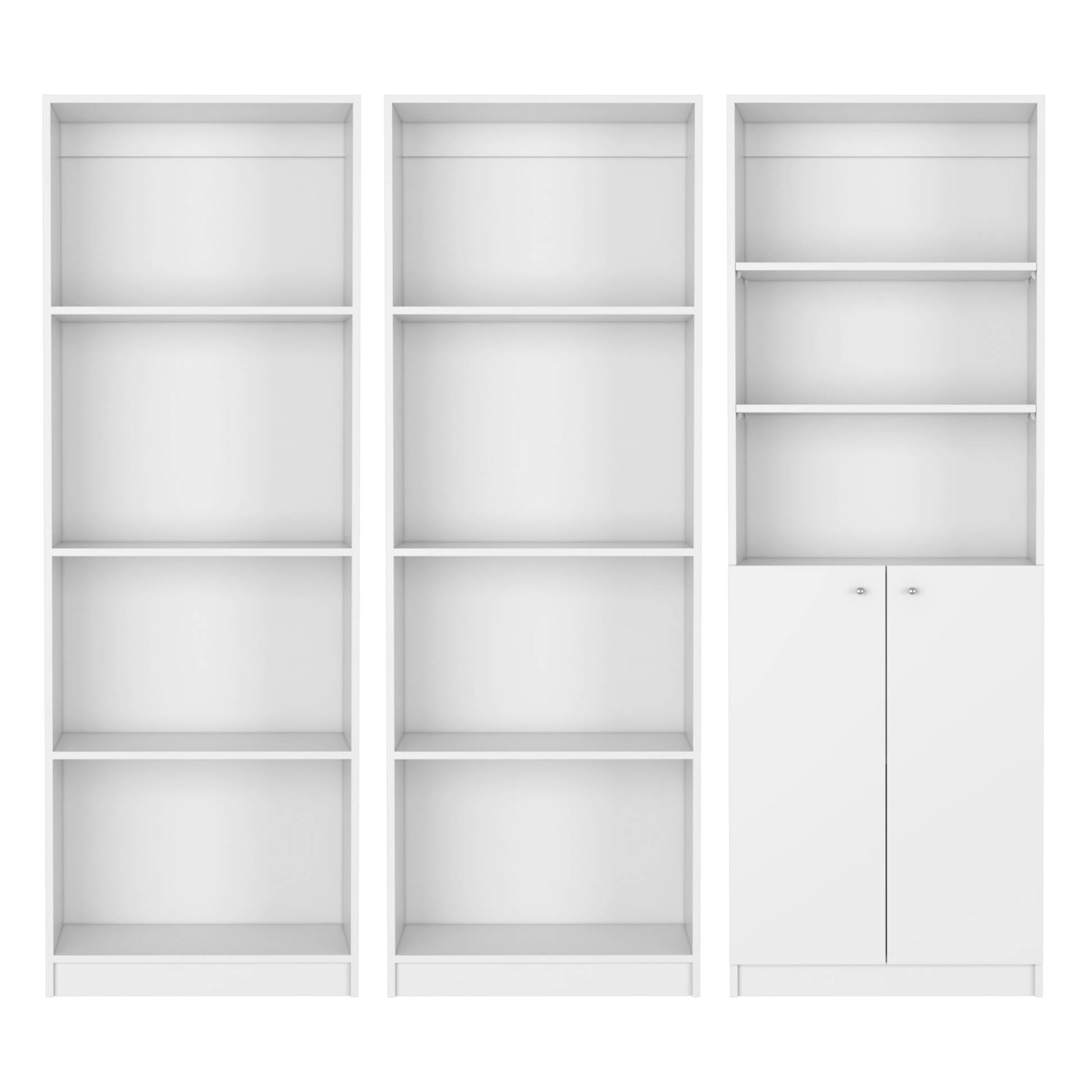 Oasis 3 Piece Living Room Set With 3 Bookcases, White White Particle Board Engineered Wood